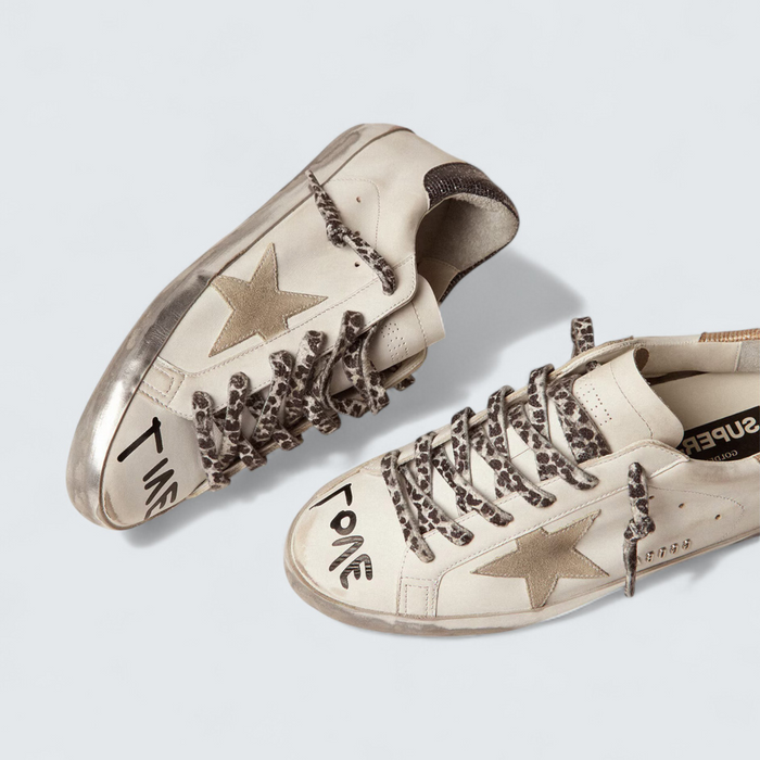 Golden Goose Super-Star 'White Leather with Ice-Gray Suede Star and Mismatched Corduroy Heel Tabs'
