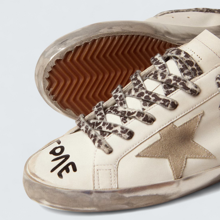 Golden Goose Super-Star 'White Leather with Ice-Gray Suede Star and Mismatched Corduroy Heel Tabs'