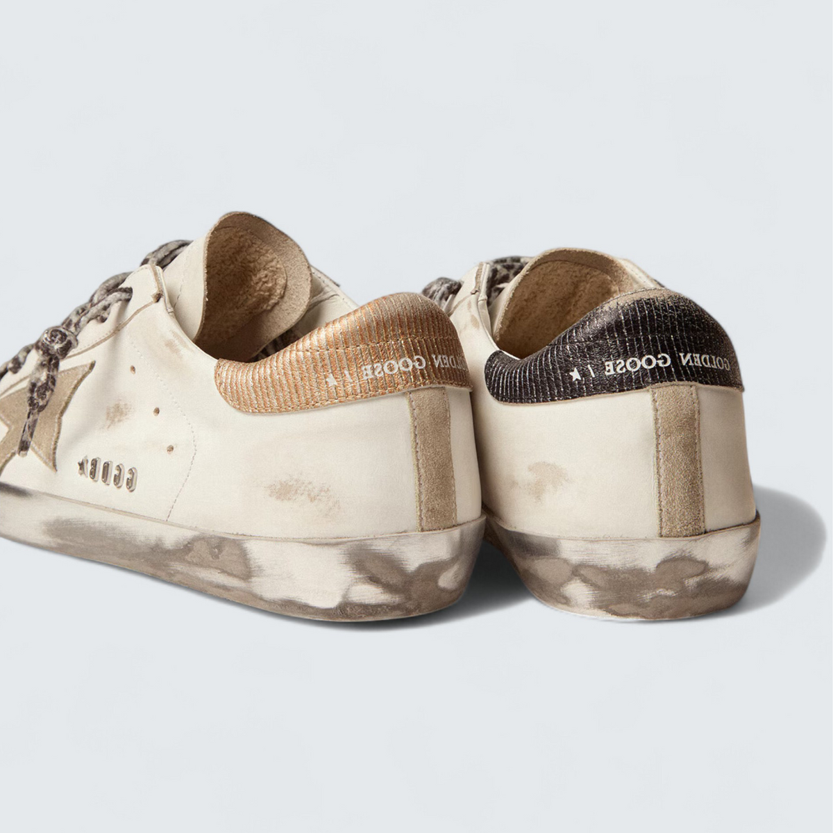 Golden Goose Super-Star 'White Leather with Ice-Gray Suede Star and Mismatched Corduroy Heel Tabs'