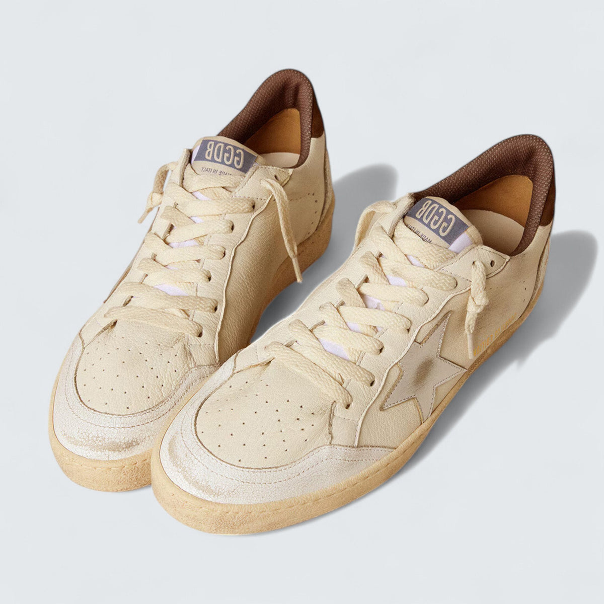 Golden Goose Ball Star LTD 'White Nappa Leather with Silver Metallic Leather Star and Brown Suede Heel Tab'