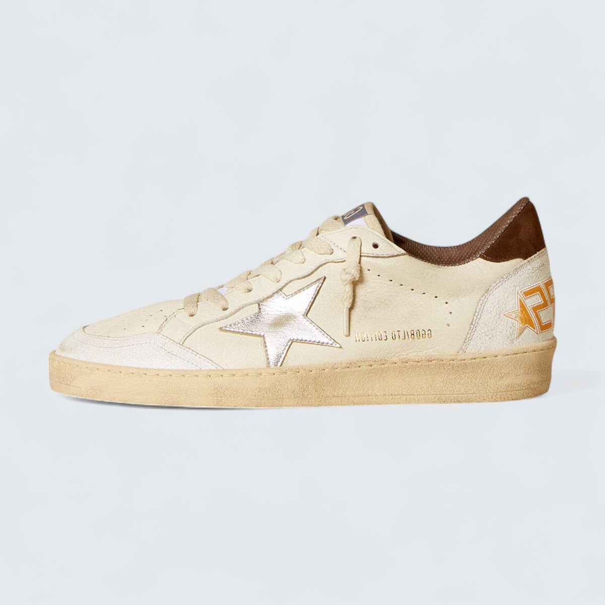 Golden Goose Ball Star LTD 'White Nappa Leather with Silver Metallic Leather Star and Brown Suede Heel Tab'