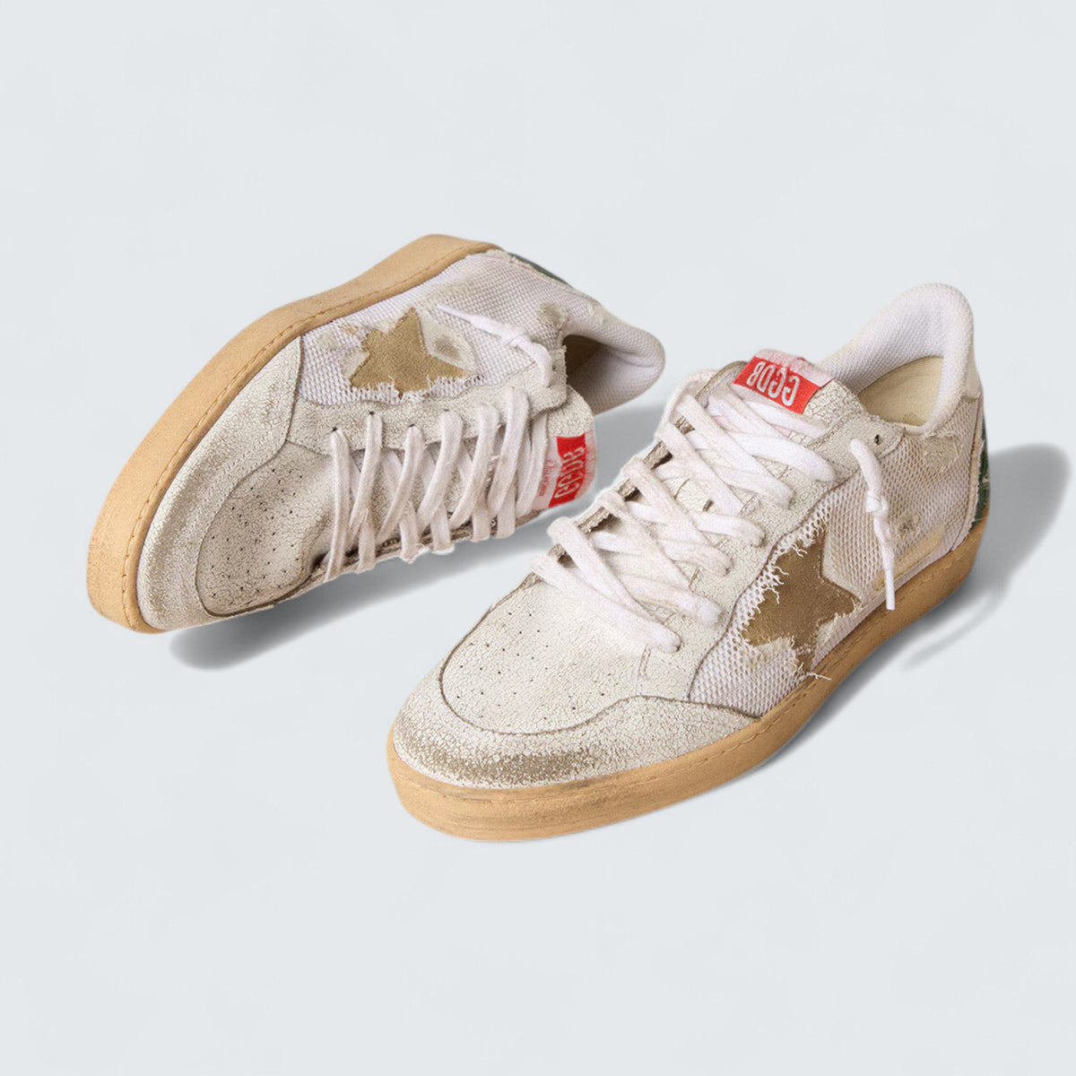 Golden Goose Ball Star LTD 'White Crackle Leather and Mesh with Dove-Gray Suede Star'