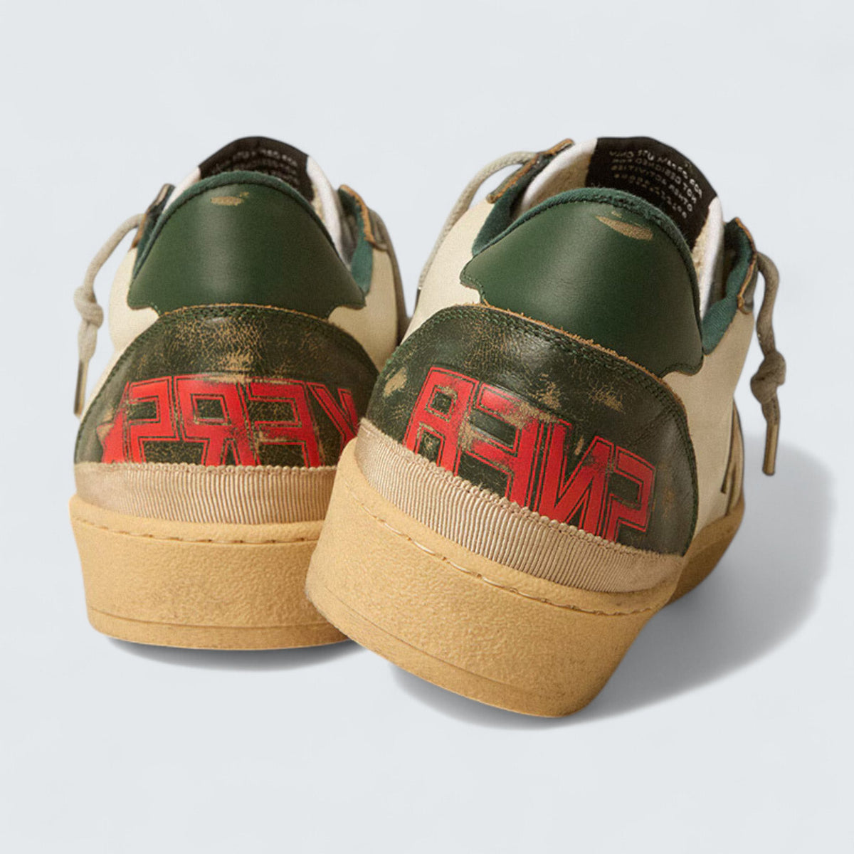 Golden Goose Ball Star LTD 'Off-White Leather with Platinum Metallic Leather Star and Dark Green Leather Heel Tab'