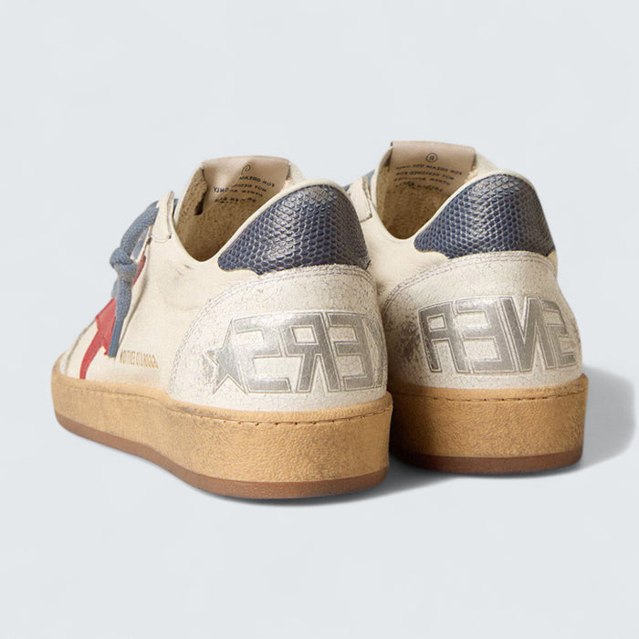 Golden Goose Ball Star LTD 'White Nappa Leather with Red Leather Star and Blue Lizard-Print Leather Heel Tab'