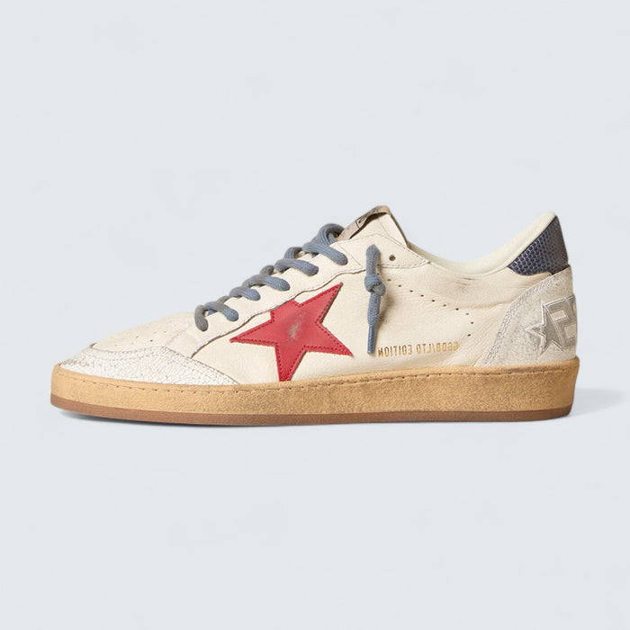 Golden Goose Ball Star LTD 'White Nappa Leather with Red Leather Star and Blue Lizard-Print Leather Heel Tab'