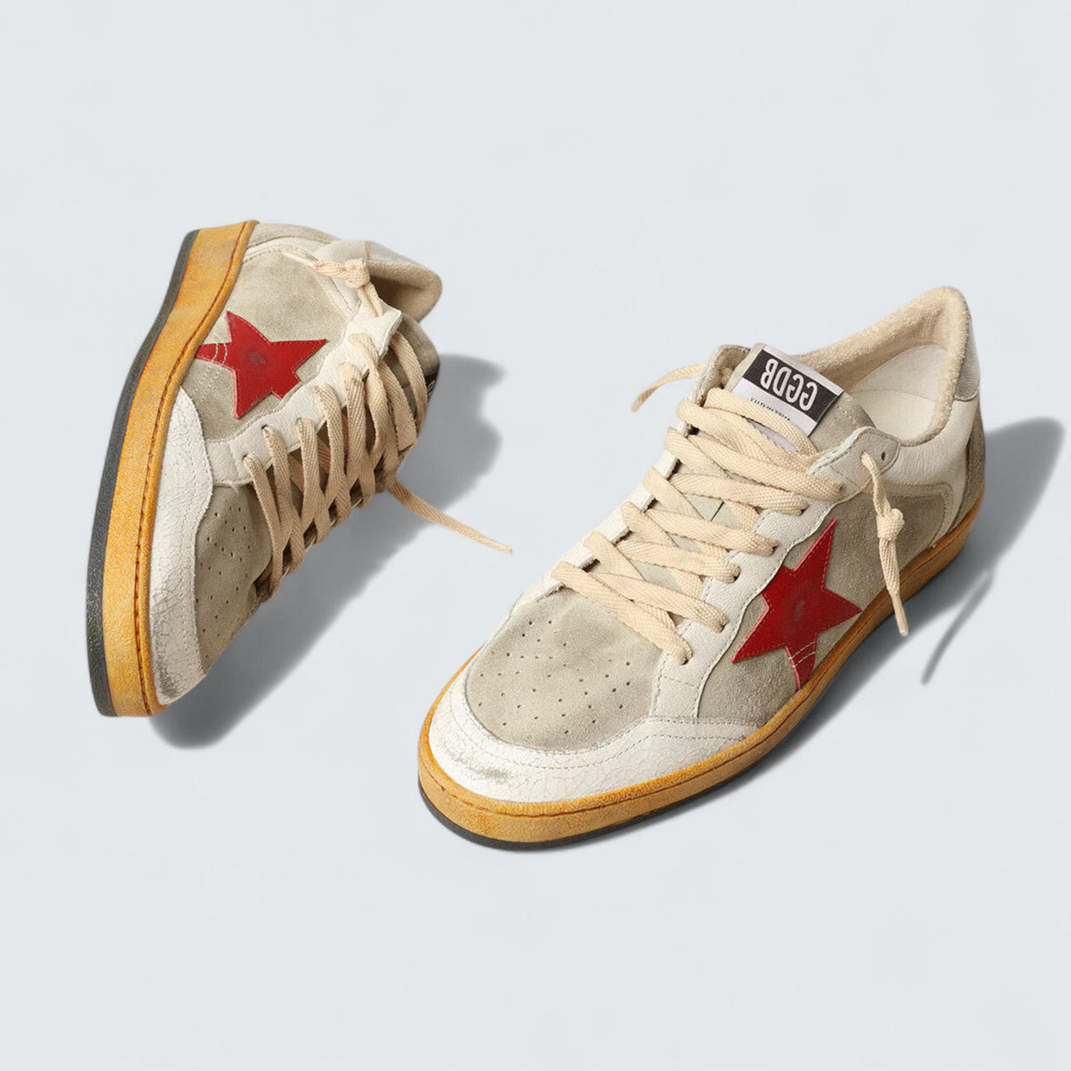 Golden Goose Ball Star 'Ice-Gray Suede with Red Leather Star and Silver Metallic Leather Heel Tab'