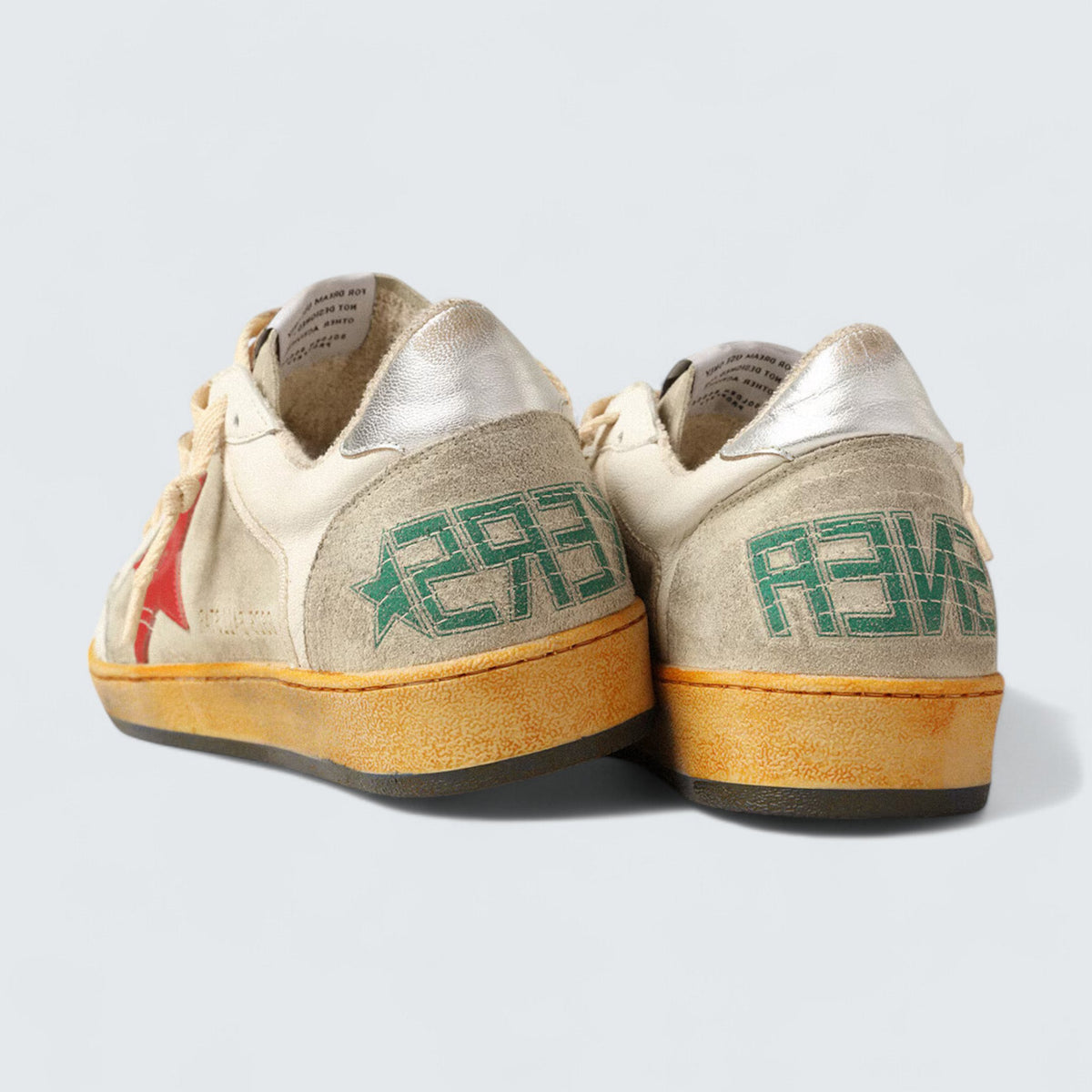 Golden Goose Ball Star 'Ice-Gray Suede with Red Leather Star and Silver Metallic Leather Heel Tab'
