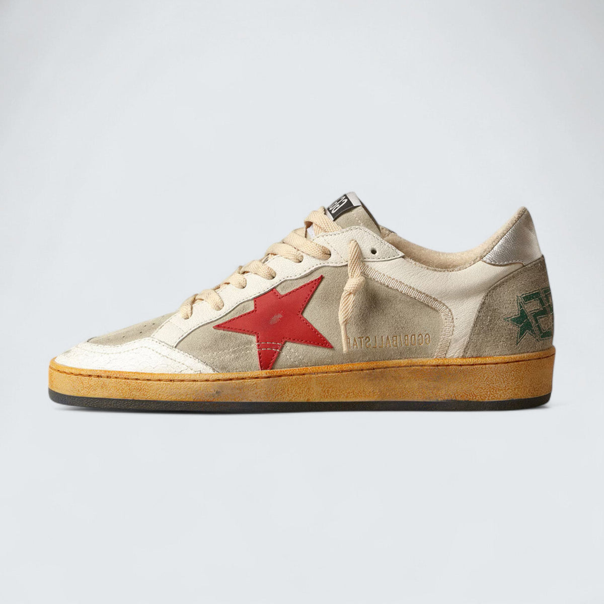 Golden Goose Ball Star 'Ice-Gray Suede with Red Leather Star and Silver Metallic Leather Heel Tab'