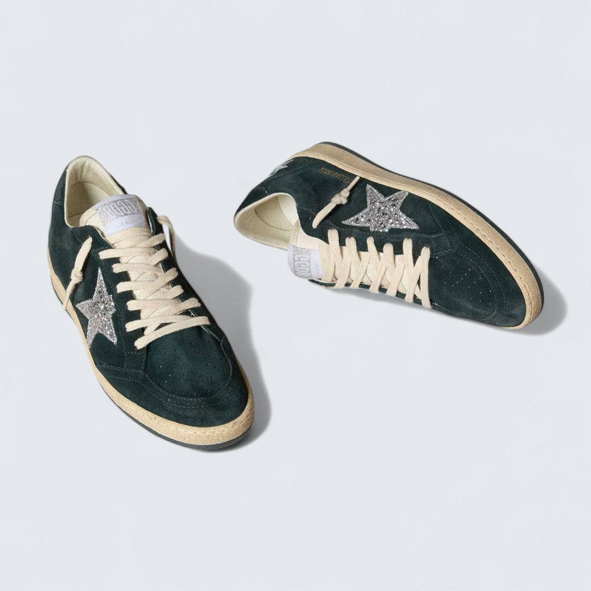 Golden Goose Ball Star 'Green Suede with Silver Glitter Star'