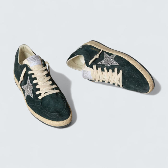 Golden Goose Ball Star 'Green Suede with Silver Glitter Star'