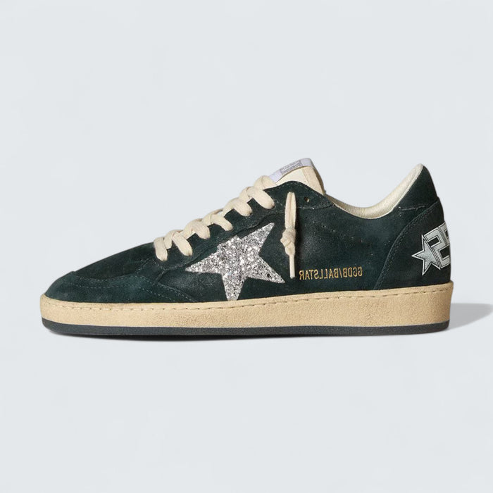 Golden Goose Ball Star 'Green Suede with Silver Glitter Star'