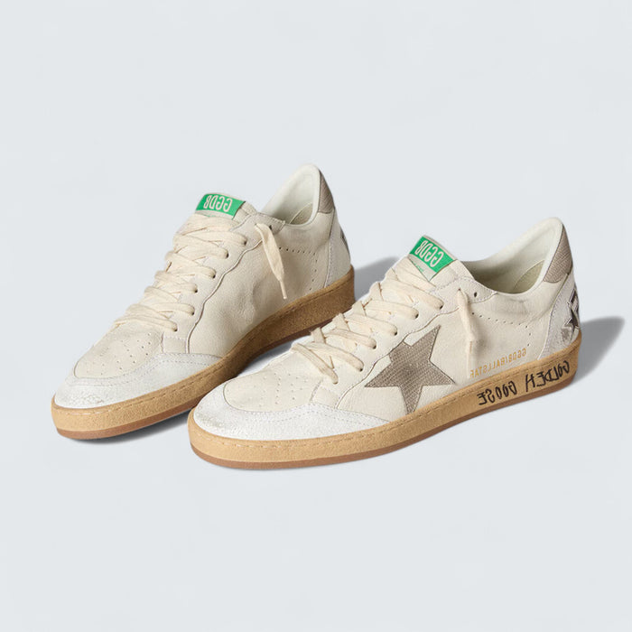 Golden Goose Ball Star 'White Nappa Leather with Gray Lizard-Print Nubuck Star and Heel Tab'