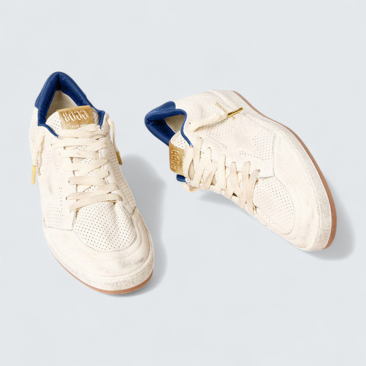 Golden Goose Ball Star 'Perforated White Nappa Leather with White Star and Bright Blue Nylon Heel Tab'
