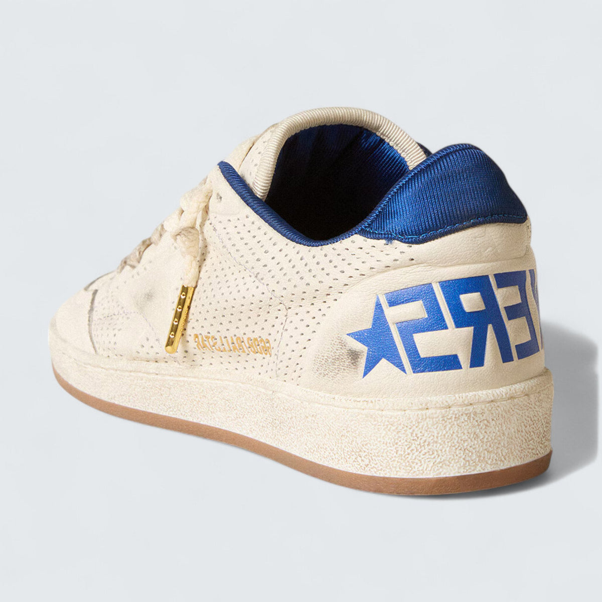Golden Goose Ball Star 'Perforated White Nappa Leather with White Star and Bright Blue Nylon Heel Tab'