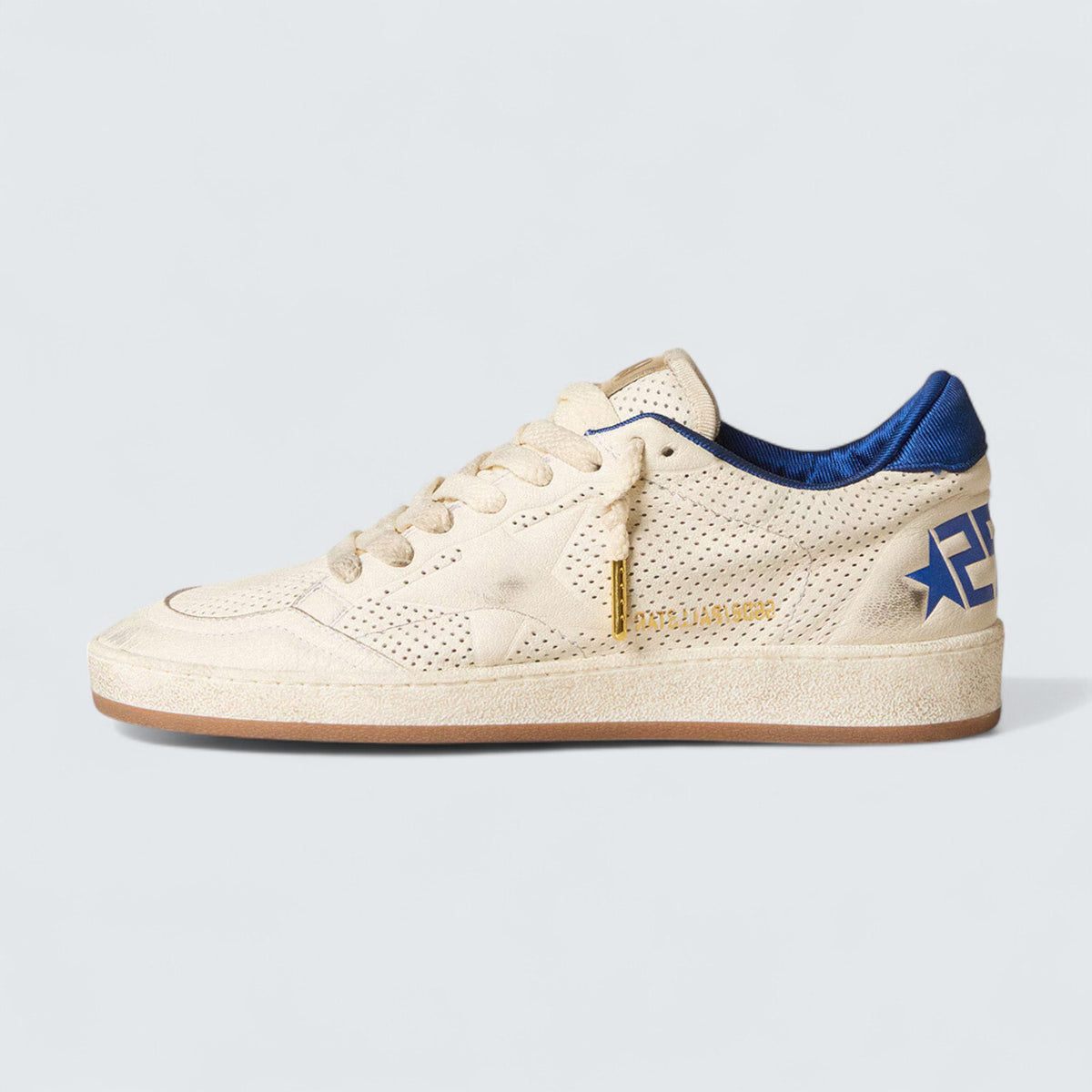 Golden Goose Ball Star 'Perforated White Nappa Leather with White Star and Bright Blue Nylon Heel Tab'