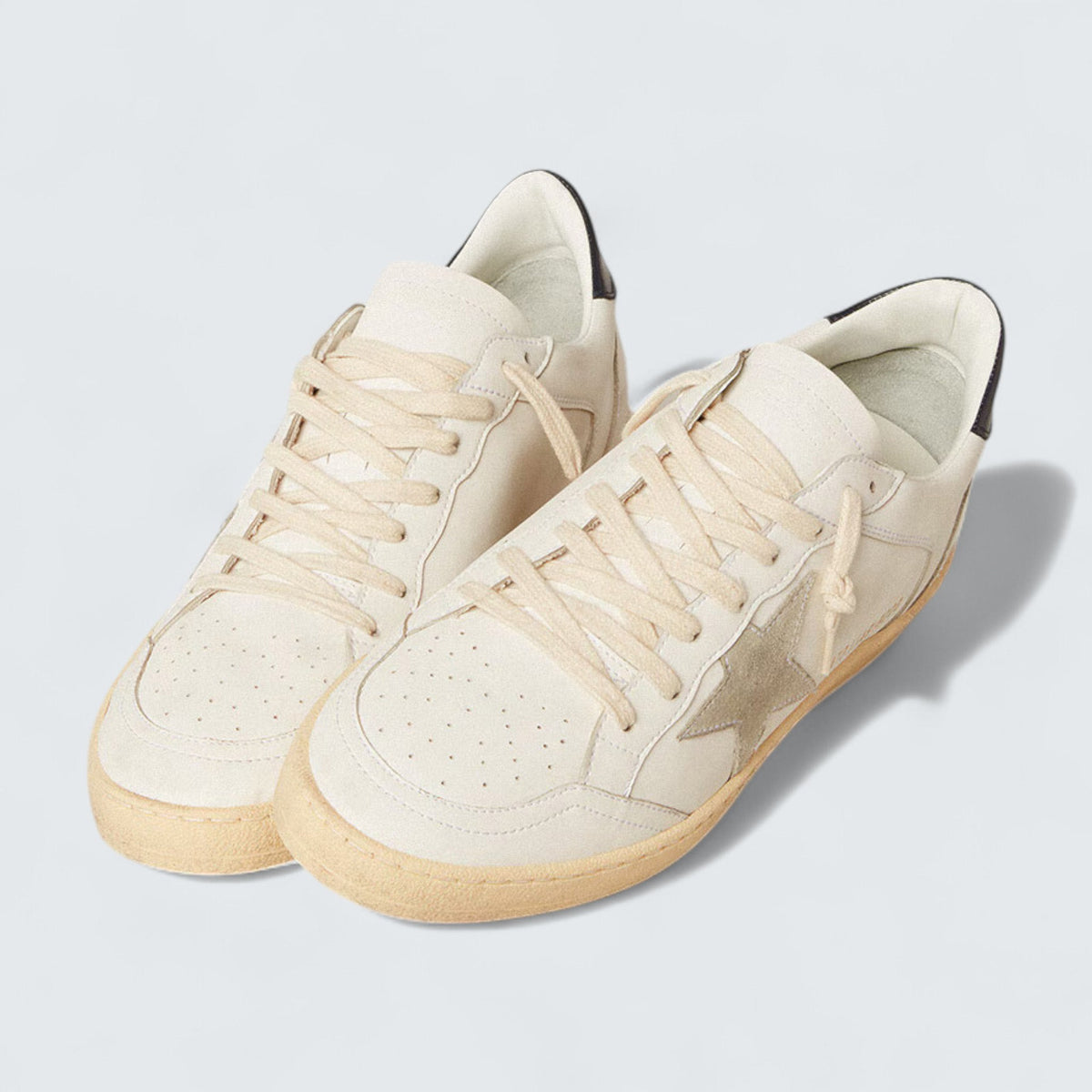 Golden Goose Ball Star 'White Leather with Ice-Gray Suede Star and Midnight-Blue Glossy Leather Heel Tab'