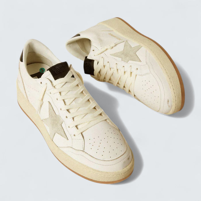 Golden Goose Ball Star 'White Leather with Ice-Gray Suede Star and Glossy Black Leather Heel Tab'