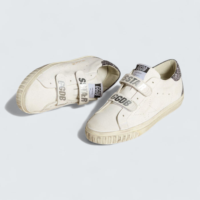 Golden Goose Bio-based Old School 'White Bio-Based Upper with Perforated Star and Anthracite Glitter Heel Tab'
