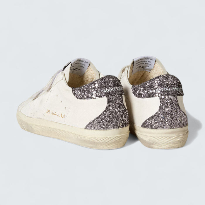 Golden Goose Bio-based Old School 'White Bio-Based Upper with Perforated Star and Anthracite Glitter Heel Tab'