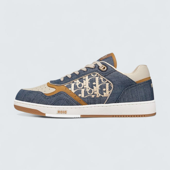 B27 Uptown Low-Top Sneaker 'Blue Denim with Beige and Cognac Smooth Calfskin and Blue and Beige Raffia-Effect Dior Oblique Denim'