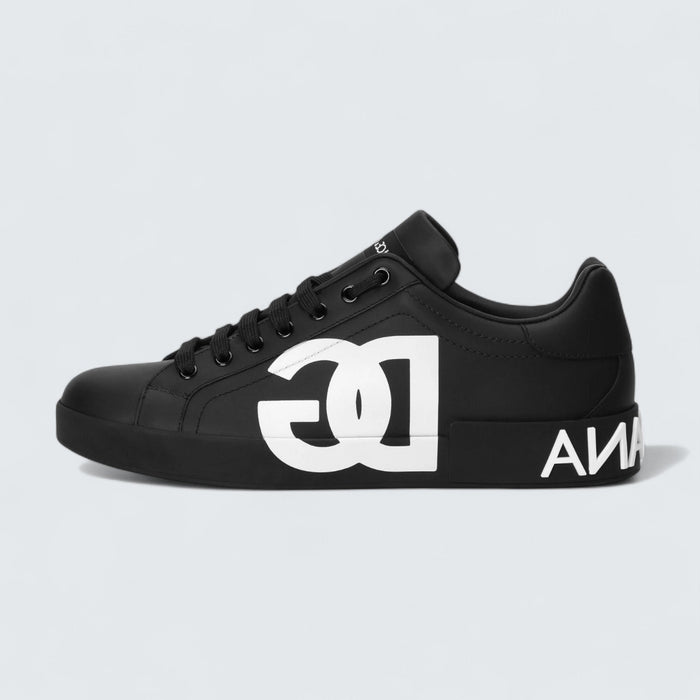 Dolce & Gabbana D&G Calfskin Nappa Portofino Sneakers 'Black DG Logo Print'