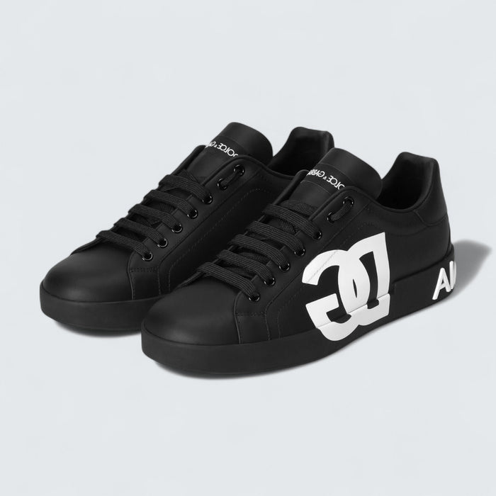 Dolce & Gabbana D&G Calfskin Nappa Portofino Sneakers 'Black DG Logo Print'