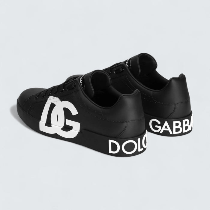 Dolce & Gabbana D&G Calfskin Nappa Portofino Sneakers 'Black DG Logo Print'
