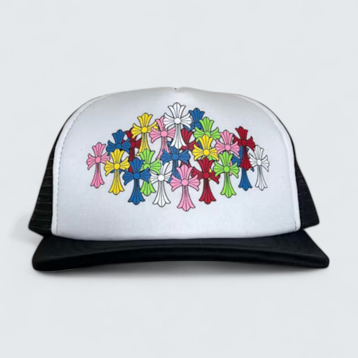 Chrome Hearts Trucker Hat 'Multicolor Crosses Black/White'