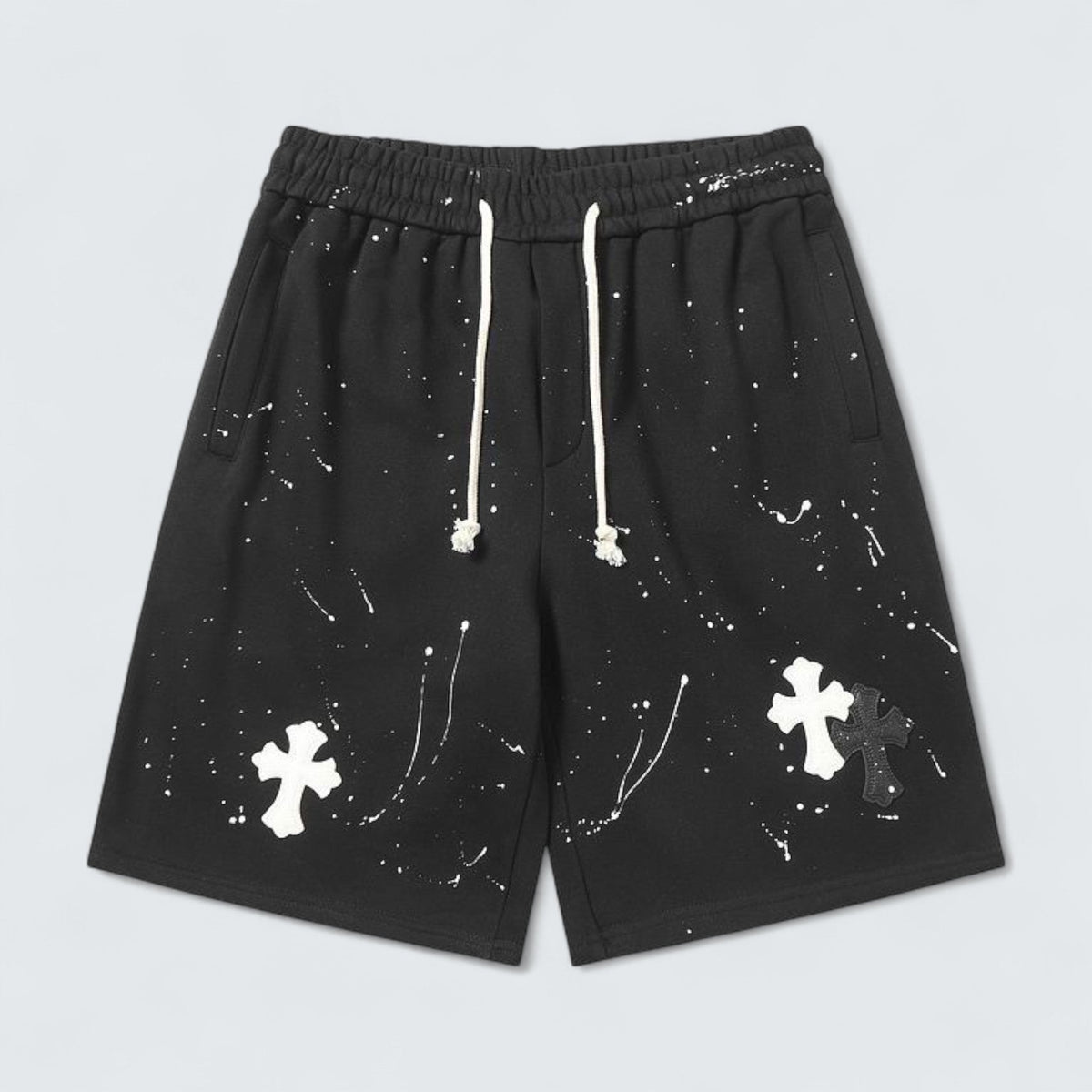 Chrome Hearts Paint-Splatter Cross Patch Shorts