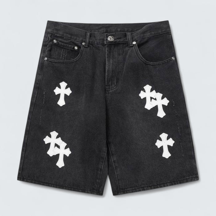 Chrome Hearts White Cross Patch Denim Shorts