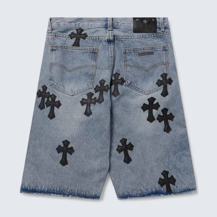 Chrome Hearts Multi Cross Patch Denim Shorts