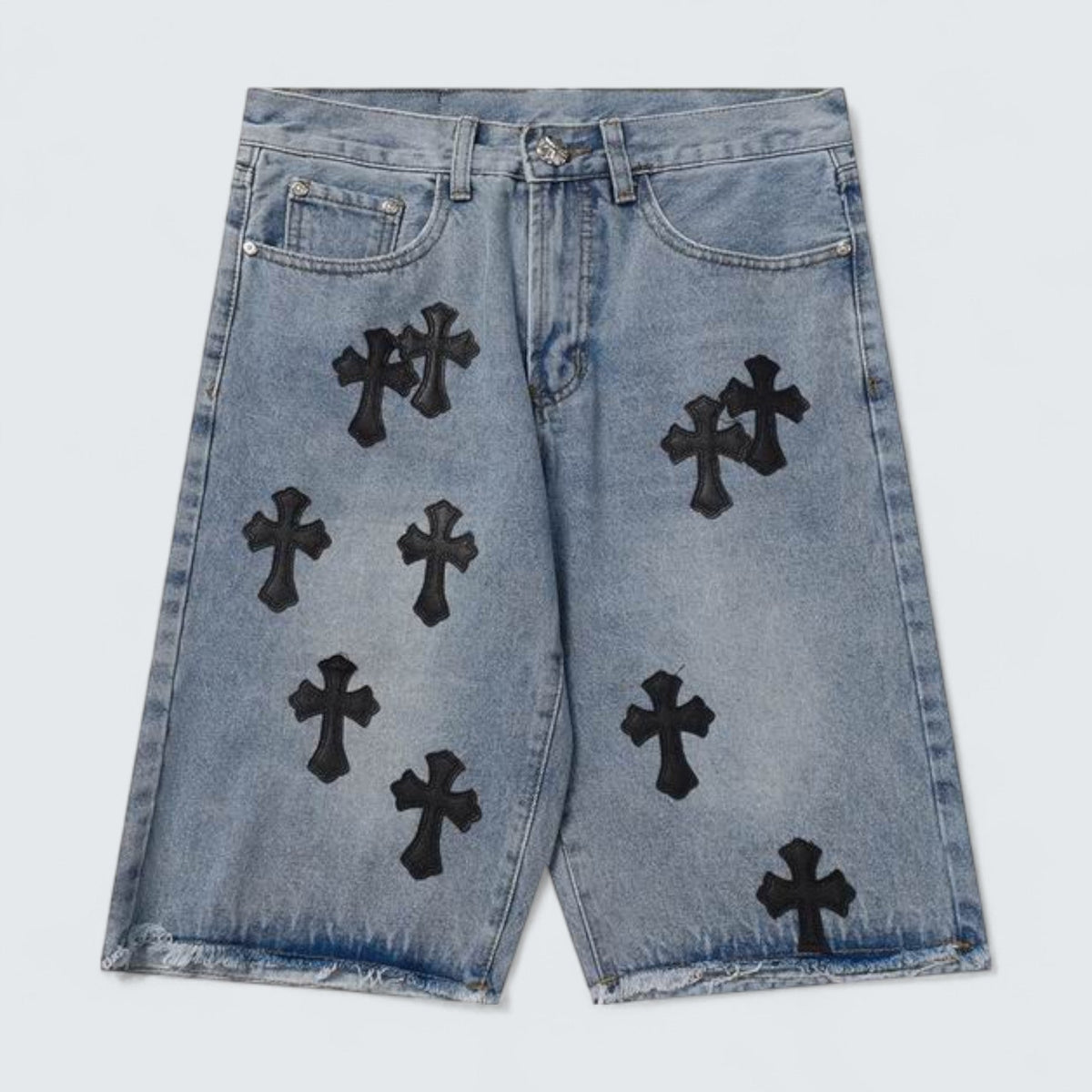 Chrome Hearts Multi Cross Patch Denim Shorts