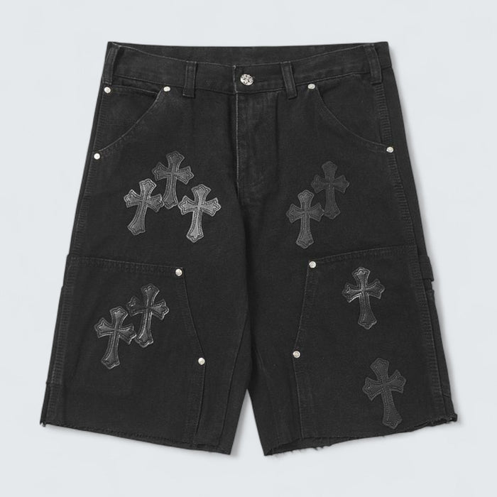 Chrome Hearts Tonal Cross Patch Denim Shorts