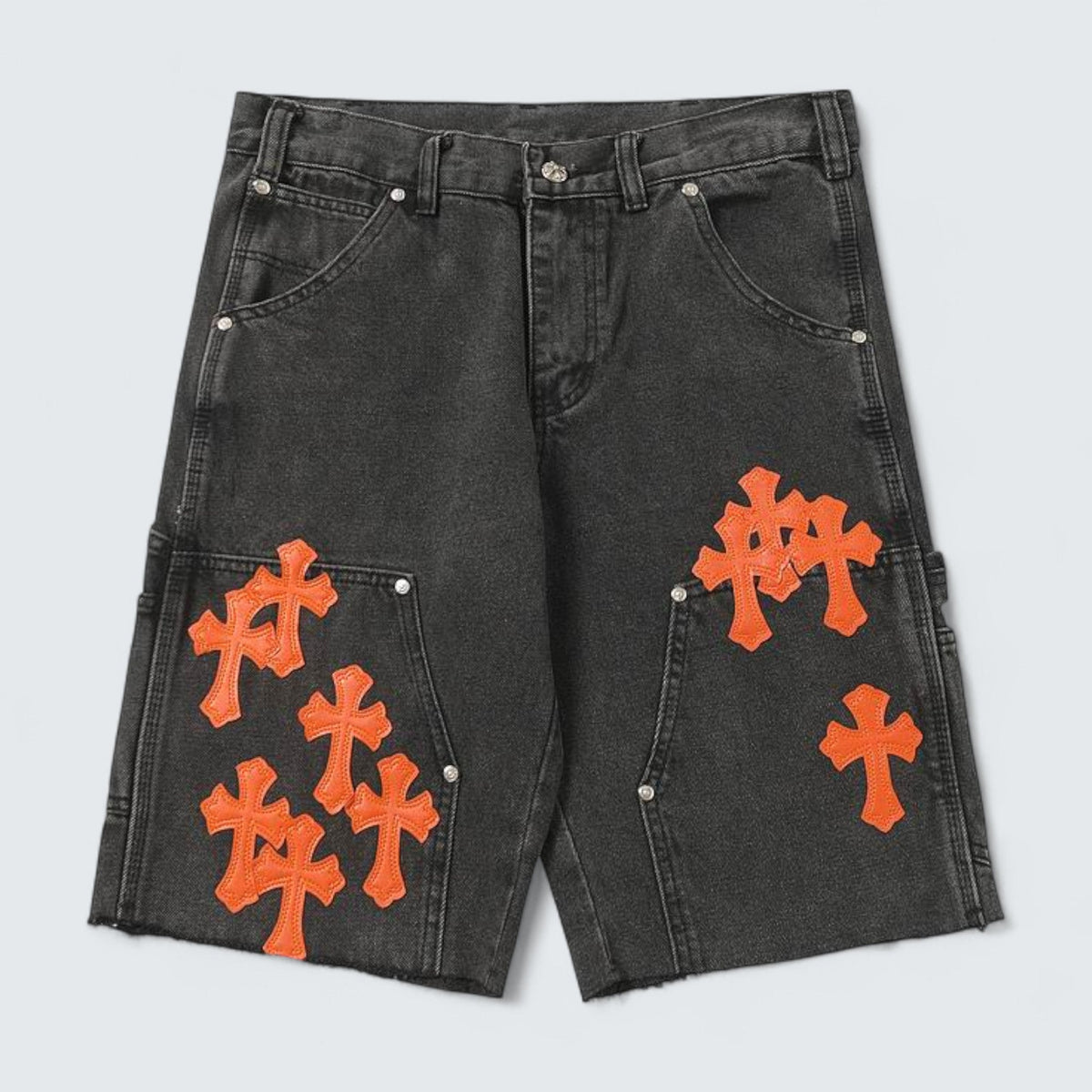 Chrome Hearts Orange Cross Patch Denim Shorts