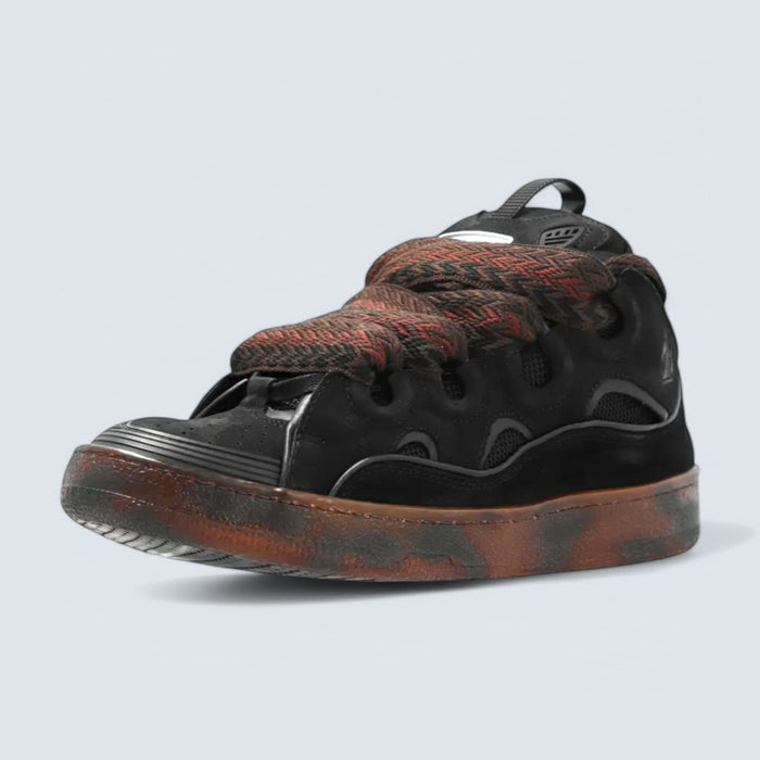 Lanvin Leather Curb Sneakers 'Black with Brown Laces'