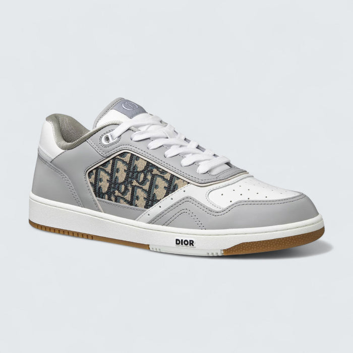 B27 Uptown Low-Top Sneaker 'Gray and White Smooth Calfskin with Beige and Black Dior Oblique Jacquard'