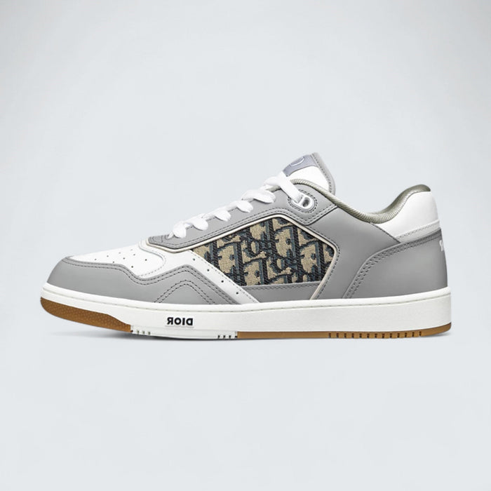 B27 Uptown Low-Top Sneaker 'Gray and White Smooth Calfskin with Beige and Black Dior Oblique Jacquard'
