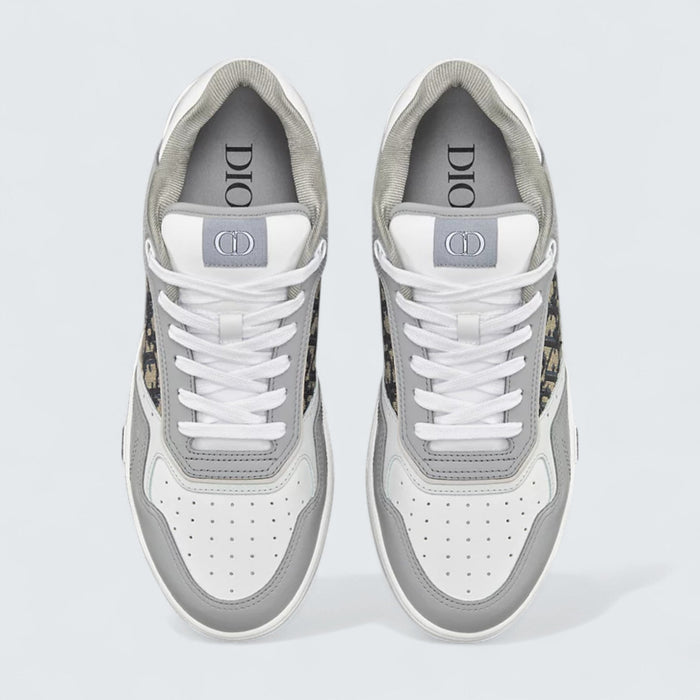 B27 Uptown Low-Top Sneaker 'Gray and White Smooth Calfskin with Beige and Black Dior Oblique Jacquard'