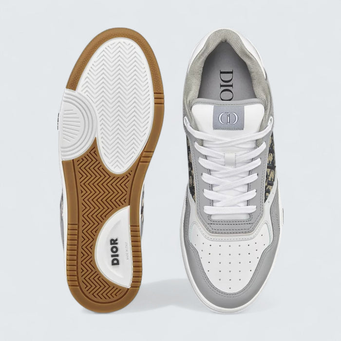 B27 Uptown Low-Top Sneaker 'Gray and White Smooth Calfskin with Beige and Black Dior Oblique Jacquard'