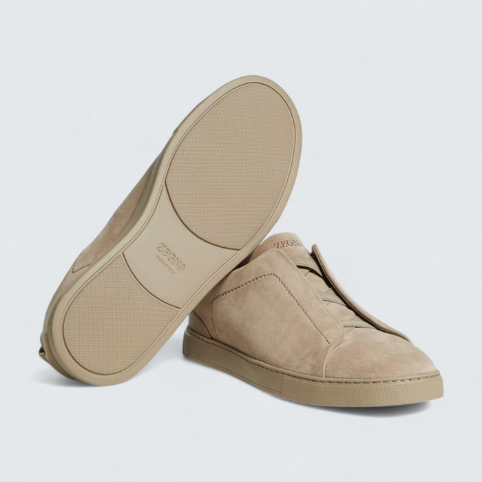Zegna Light Taupe Suede Triple Stitch™ Sneakers