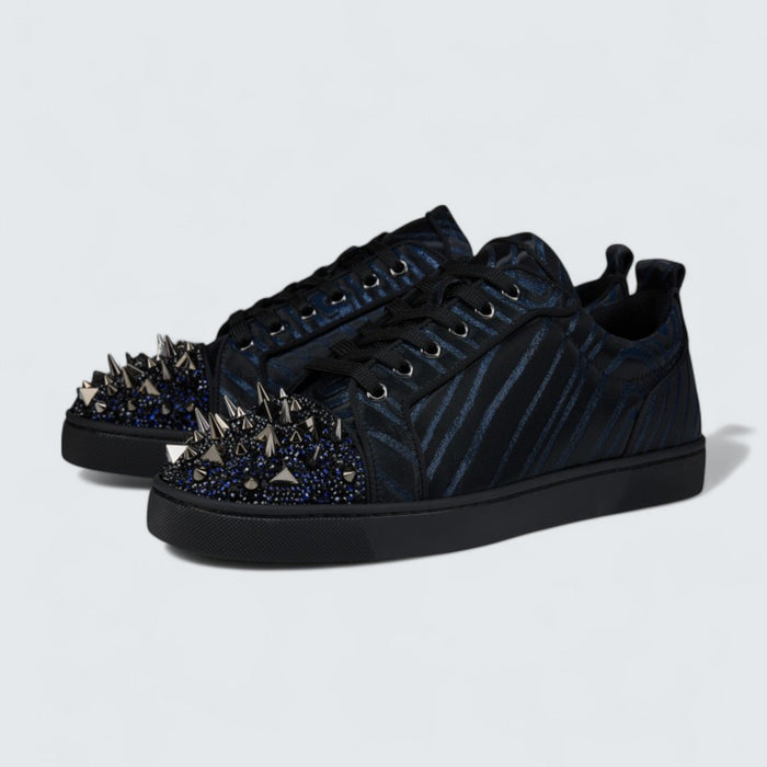 Christian Louboutin Louis Junior P Pik Pik Strass Suede Jacquard and Spikes Black
