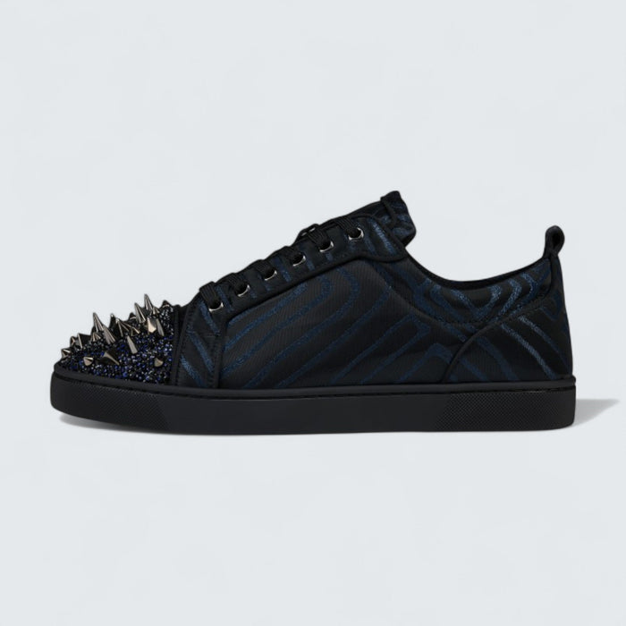Christian Louboutin Louis Junior P Pik Pik Strass Suede Jacquard and Spikes Black