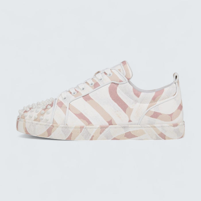 Christian Louboutin Louis Junior Spikes Gaagal Coated Canvas Leche