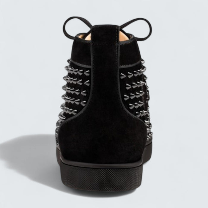 Christian Louboutin Louis Veau Velours and Spikes Black High‑Top Sneaker