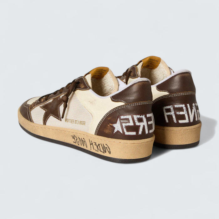 Golden Goose Ball Star 'Cream-White Nappa and Mesh with Brown Suede Star and Brown Leather Inserts'