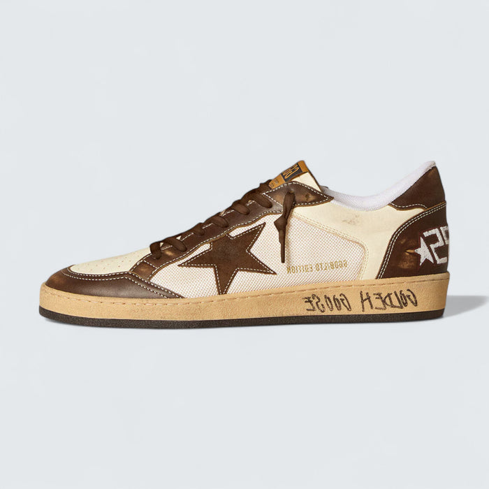 Golden Goose Ball Star 'Cream-White Nappa and Mesh with Brown Suede Star and Brown Leather Inserts'