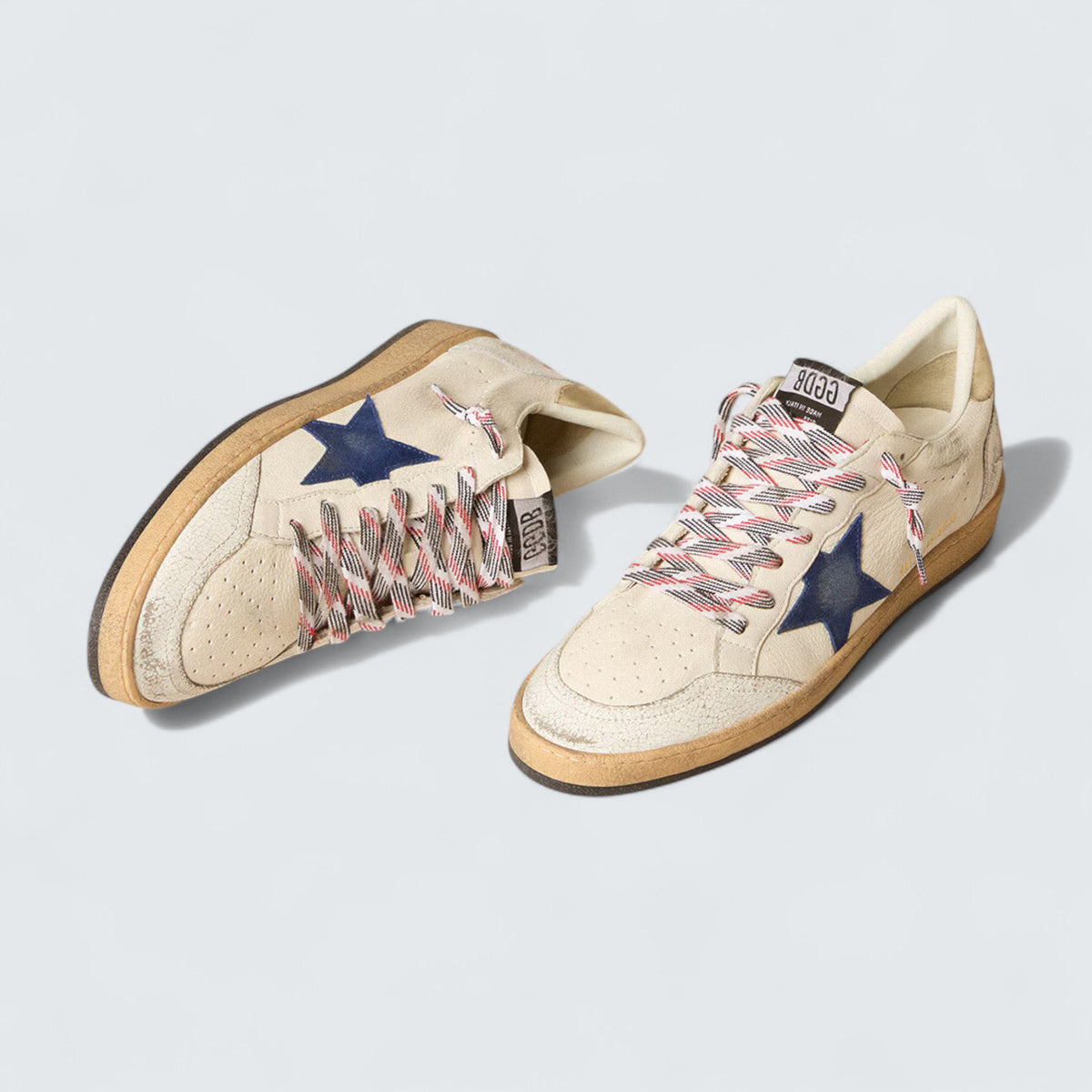 Golden Goose Ball Star 'White Nappa Leather with Blue Suede Star and Platinum Metallic Leather Heel Tab'