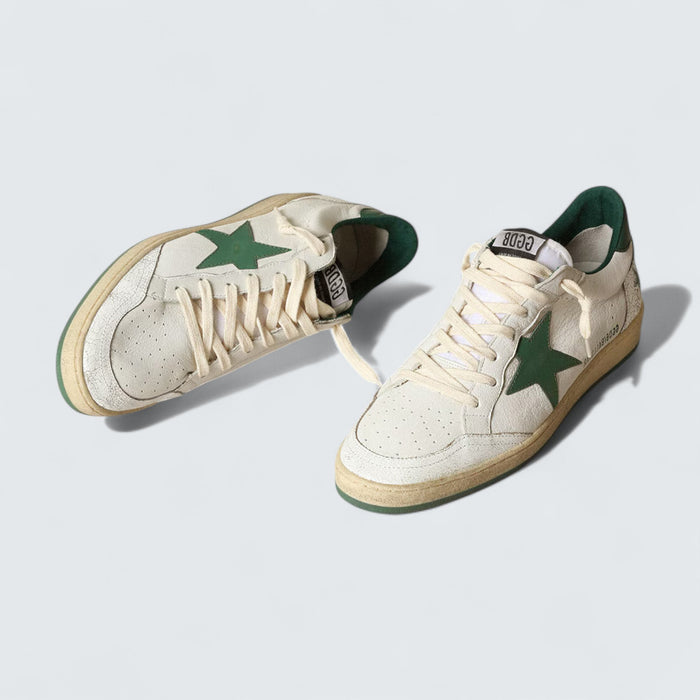 Golden Goose Ball Star 'White Nappa Leather with Green Leather Star and Heel Tab'