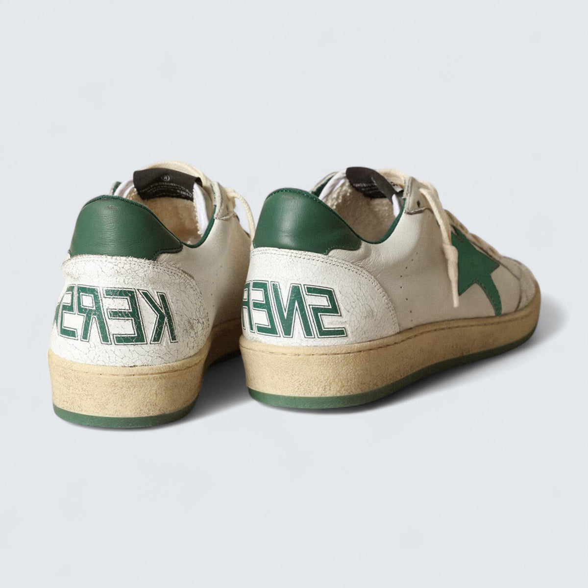 Golden Goose Ball Star 'White Nappa Leather with Green Leather Star and Heel Tab'