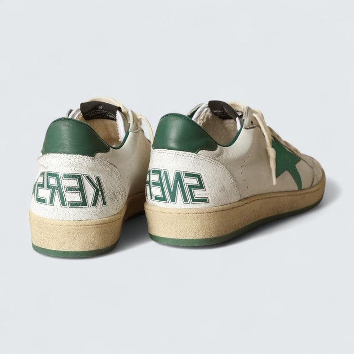 Golden Goose Ball Star 'White Nappa Leather with Green Leather Star and Heel Tab'